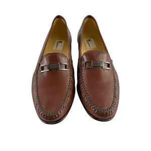 Men Genuine MORESCHI Brown Leather Loafers Shoes 10.5 Made In Italy